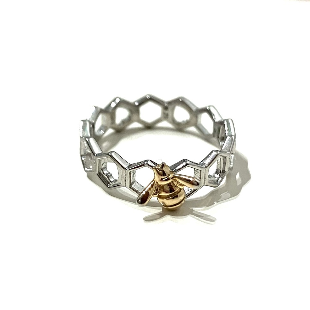 Sterling Silver 925 Honeycomb Bee Ring